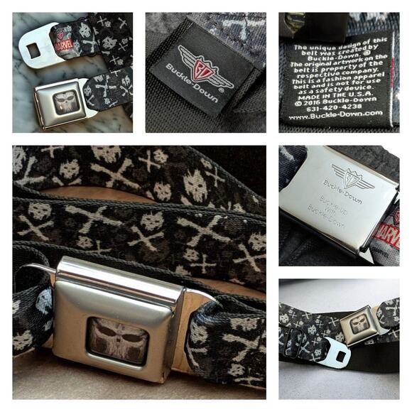 MARVEL Buckle Up Buckle Down Seat Belt Buckle Skulls AOP Black Adjustable 36" - Picture 8 of 8